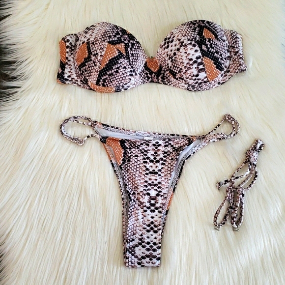 New Snakeskin Print Push Up Top Bikini Set - Picture 6 of 9